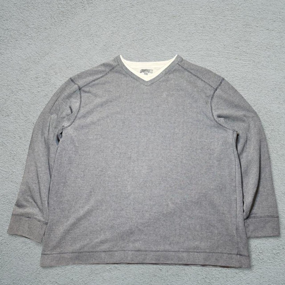 Method Mens XL Gray Blue Waffle Knit Thermal Long Sleeve Shirt Y2K V-Neck